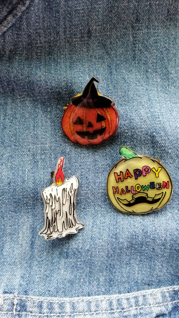 ハロウィンのブローチ♪プラバン☆ヘアピン、ヘアゴム、磁石に変更でき