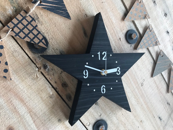 星型木製掛け時計(black木目) 2枚目の画像