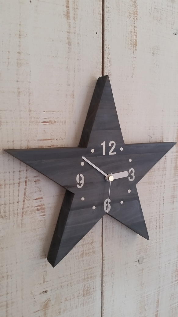 【新色】星型木製掛け時計(Gray) 3枚目の画像