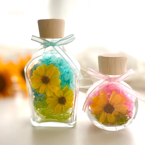 ひまわりジニアのフラワーボトル♡ ハーバリウム・植物標本 yulia 通販  