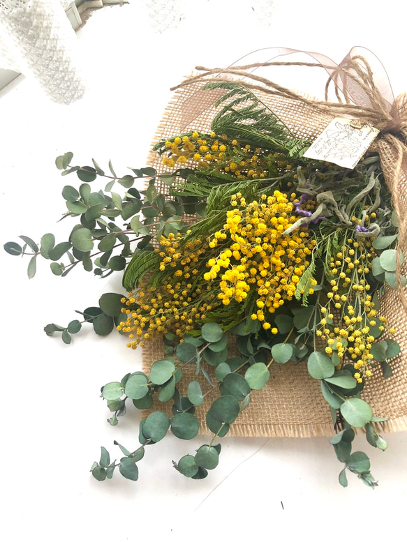 春色＊ミモザ ミランドールとラナンキュラスのリース（ミモザリース