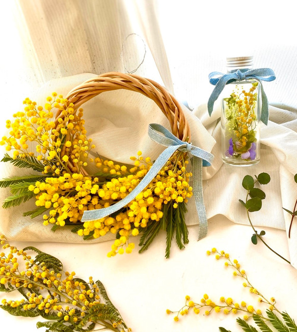 アンティークミモザのミニハーフリース♡ミモザのハーバリウム♡お得な  