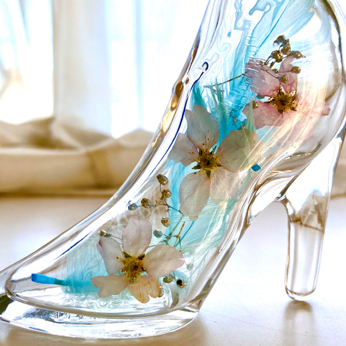 桜♡シンデレラシュー♡ボトルフラワー♡♡ブルー♪ ハーバリウム  