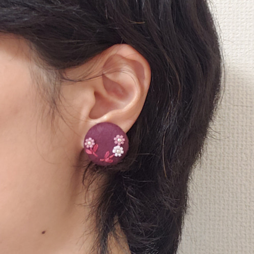 新作⭐　ツイード　ケミカルレース　ボタン　カボション　ピアス　イヤリング　赤　春 COLOR ON COLORS PIERCED EARRING(レッド/片耳用)(2JP0984)K10