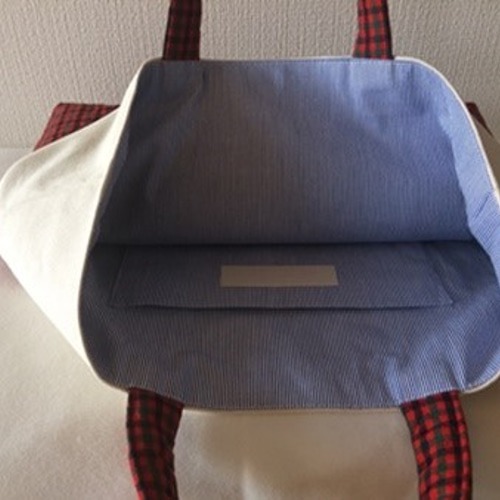 ファミリアチェックのレッスンバッグ☆チェリーのアップリケ