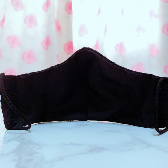 【女性用】立体マスク･布マスク･3Dマスク♢﻿ブラックレース･ポリエステル100％レーシィジャガード･綿ポリ生地 3枚目の画像