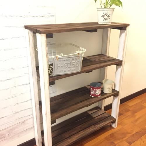 アンティーク風木製ラック4段 棚 本棚 ラック 4段 高さ113㎝ 木製