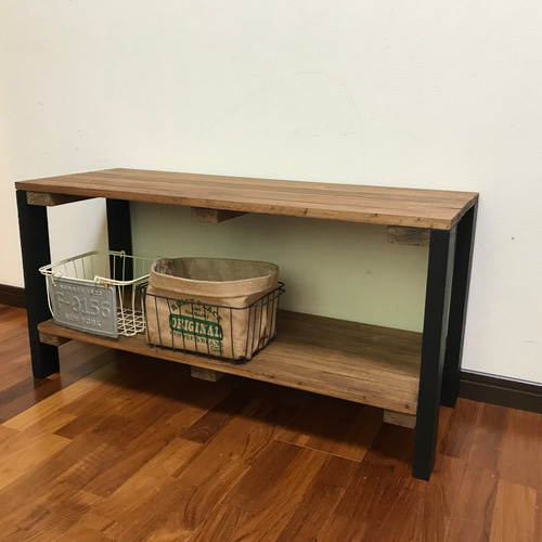 ウッドラック 2段 ブラック×ライトブラウン ヘンプベージュ 80×40×30 ...