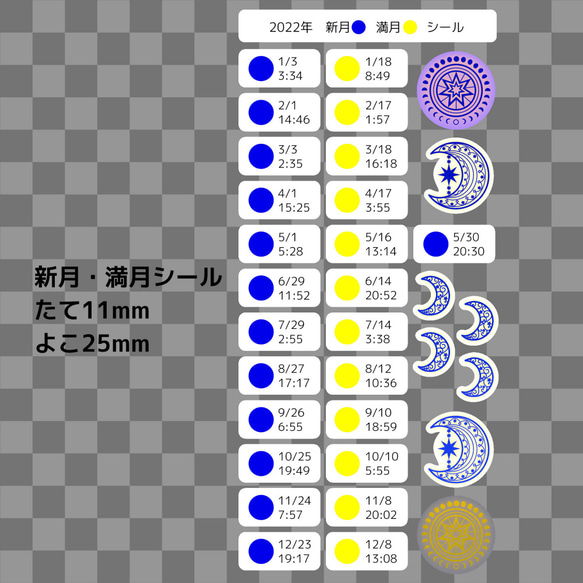 2022年　新月・満月シール 5枚目の画像