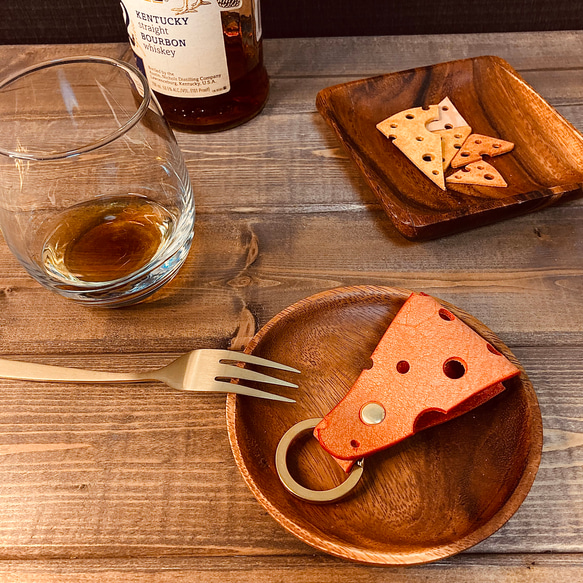 革張り合わせ 両面 箔押し 月の満ち欠け キーホルダー ブラウン 5個