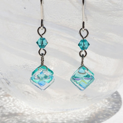 三月生日石玻璃“海藍寶石”耳環/耳環[長度可用][金屬零件可用]≪免運費≫ 第2張的照片