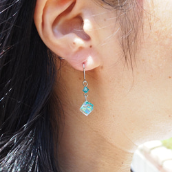 三月生日石玻璃“海藍寶石”耳環/耳環[長度可用][金屬零件可用]≪免運費≫ 第3張的照片