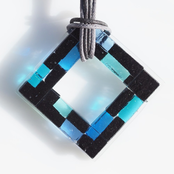 [特別]日式玻璃「Haikara[方形][靛藍]」項鍊[可以選擇繩子的顏色和長度][定制]≪免運費≫ 第3張的照片