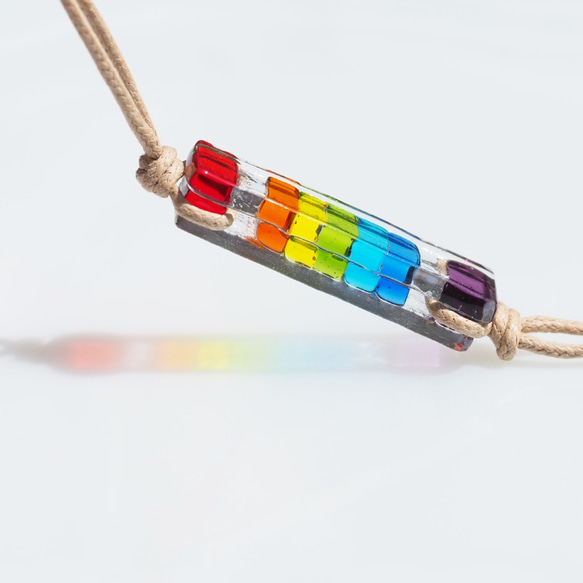 彩虹色玻璃「彩虹[7色]」手鍊/腳鍊[可以選擇繩子的顏色][可以選擇任意長度或金屬]≪免運費≫ 第3張的照片