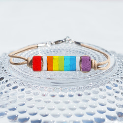 彩虹色玻璃「彩虹[7色]」手鍊/腳鍊[可以選擇繩子的顏色][可以選擇任意長度或金屬]≪免運費≫ 第1張的照片