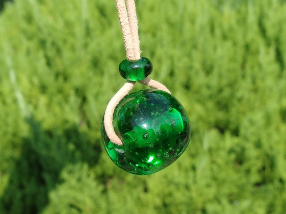 泡玉ガラス『あわだま【グリーン】』ネックレス【ミニ選べます】【受注制作】≪送料無料≫ 3枚目の画像
