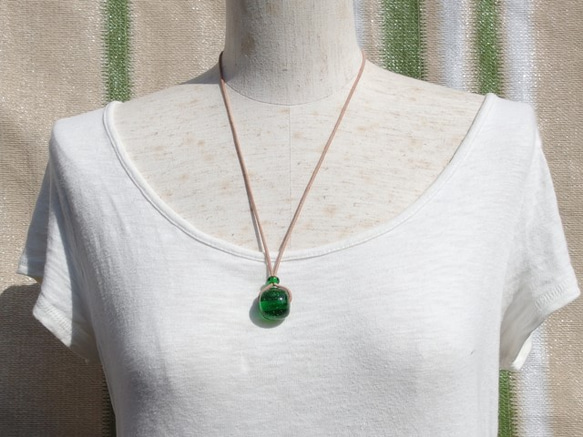 泡玉ガラス『あわだま【グリーン】』ネックレス【ミニ選べます】【受注制作】≪送料無料≫ 5枚目の画像