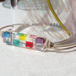 彩虹色玻璃「彩虹[多彩]」手鍊/腳鍊[可以選擇繩子的顏色][可以選擇任意長度或金屬]≪免運費≫ 第1張的照片