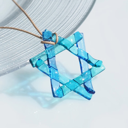 六角星玻璃「六芒星[藍色]」項鍊[可以選擇顏色和繩子長度][客製]≪免運費≫ 第7張的照片