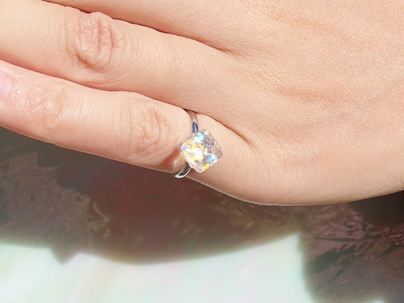 四月誕生的石製玻璃“鑽石”小指戒指[定做] 第5張的照片