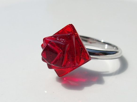 玻璃玫瑰“ Rose [red]”戒指（免費尺寸）[定做] 第4張的照片