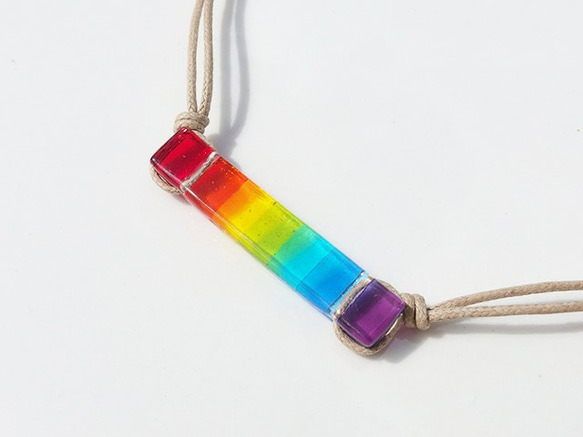 彩虹色玻璃「彩虹[7色]」頸鍊[可以選擇繩子的顏色][客製]≪免運費≫ 第3張的照片