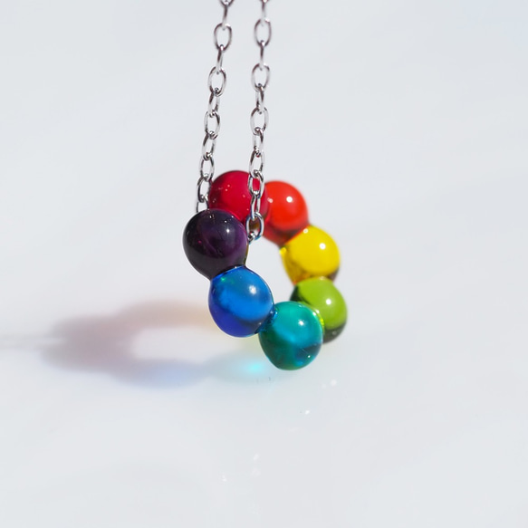 小花玻璃「Petit Hana [彩虹]」鏈項鍊[棉繩，銀925可用][訂製]&lt;&lt;免運費&gt;&gt; 第3張的照片