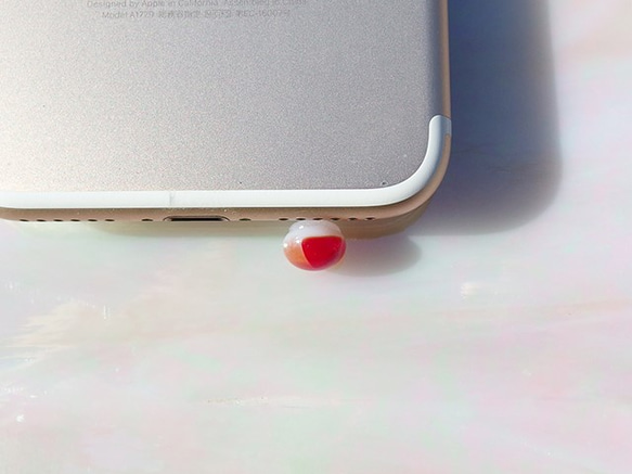 綿飴ガラス『わたあめ【小】【ルージュ】』イヤホンジャック【受注制作】≪送料無料≫ 5枚目の画像