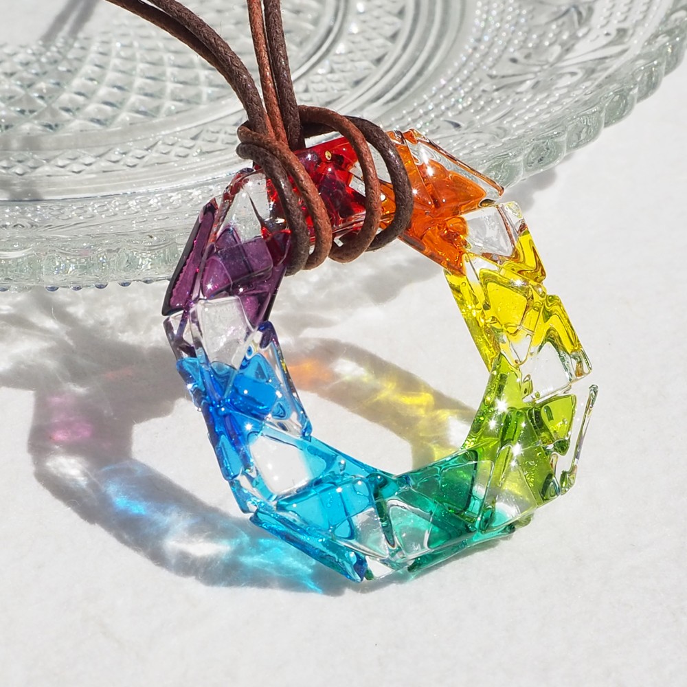 【Special】時を刻むガラス『クロック【虹】』ネックレス 【紐の色、長さ選べます】【受注制作】≪送料無料≫