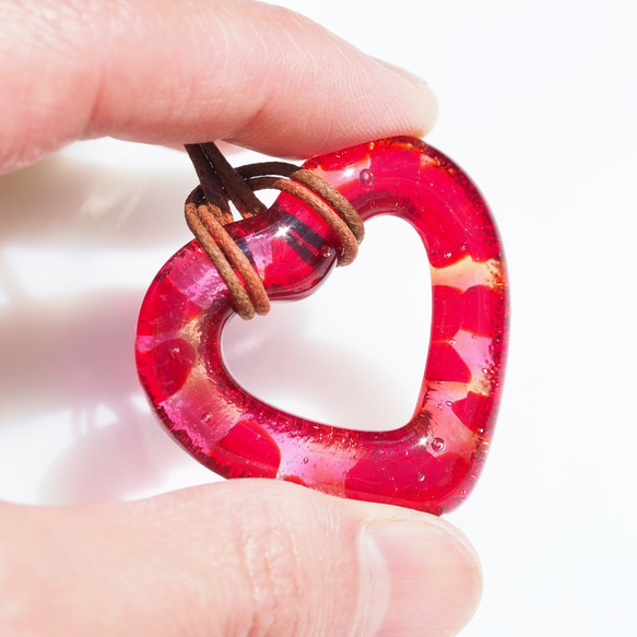 環形玻璃「環形[心形][紅色]」項鍊[可以選擇顏色和繩子的長度][定制]≪免運費≫ 第4張的照片