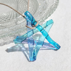 玻璃之星“星星[藍色]”項鍊[可以選擇繩子的顏色和長度][定制]≪免運費≫ 第1張的照片