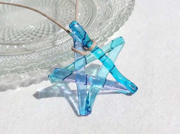玻璃之星“星星[藍色]”項鍊[可以選擇繩子的顏色和長度][定制]≪免運費≫ 第1張的照片