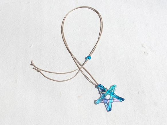 玻璃之星“星星[藍色]”項鍊[可以選擇繩子的顏色和長度][定制]≪免運費≫ 第2張的照片