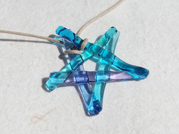 玻璃之星“星星[藍色]”項鍊[可以選擇繩子的顏色和長度][定制]≪免運費≫ 第4張的照片
