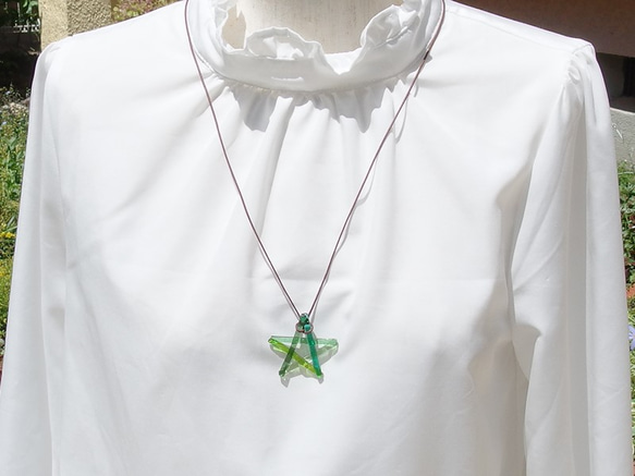 玻璃星星「星星[綠色]」項鍊[可以選擇繩子的顏色和長度][定制]≪免運費≫ 第5張的照片
