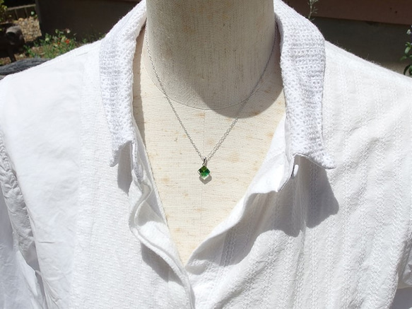 玻璃花「Hanairo [Petit] [Emerald]」鏈項鍊 [棉繩，925 銀可用] [定制] ≪免運費≫ 第4張的照片