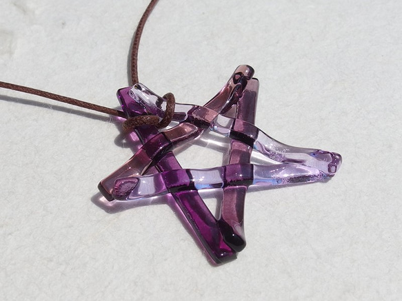 玻璃星星「星星[紫色]」項鍊[可以選擇繩子的顏色和長度][定制]≪免運費≫ 第4張的照片