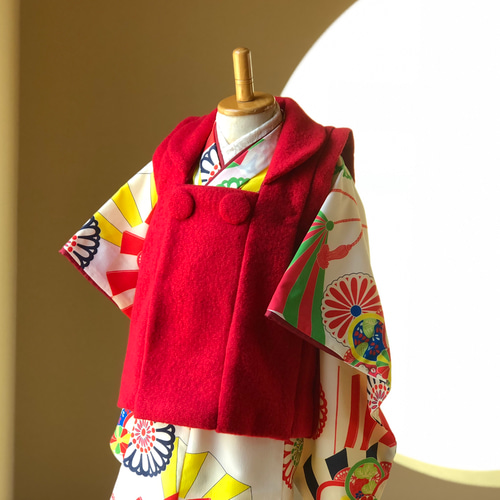 七五三3歳着物用お被布とヘッドドレスの大正ロマンなレトロセット 着物