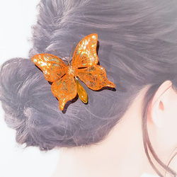 ファンタジーな蝶々の切り絵かんざし[オレンジ] 2枚目の画像