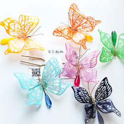 ファンタジーな蝶々の切り絵かんざし[黄緑] 1枚目の画像