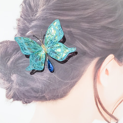 ファンタジーな蝶々の切り絵かんざし[空色] 2枚目の画像
