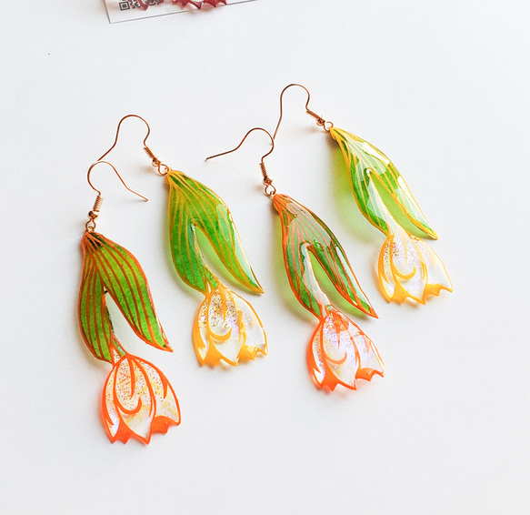 [黄]チューリップの切り絵ピアス/イヤリング 3枚目の画像