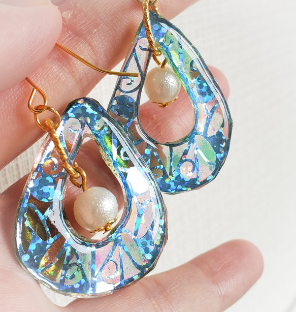 キラキラ雫の切り絵ピアス/イヤリング 3枚目の画像