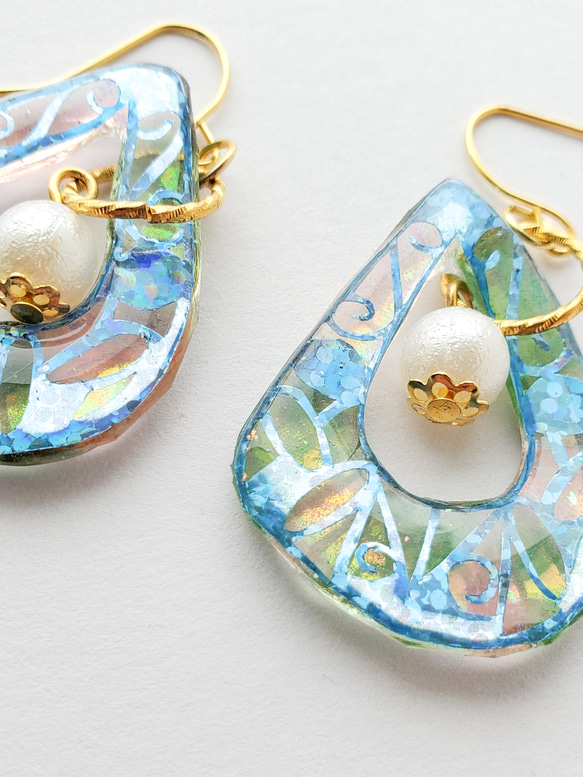 キラキラ雫の切り絵ピアス/イヤリング 4枚目の画像