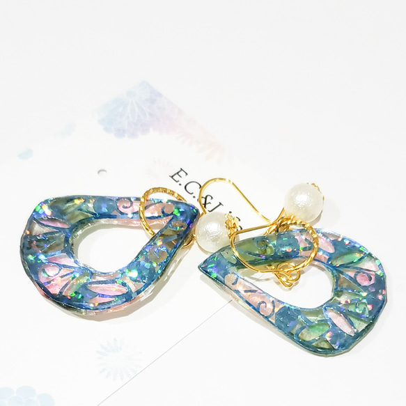 キラキラ雫の切り絵ピアス/イヤリング 6枚目の画像