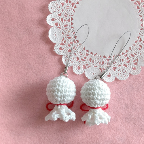 再販】2個組♪あみぐるみ てるてる坊主 ストラップ 飾り あみぐるみ