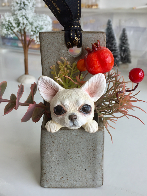 陶器製 チワワ 置物 黒 オブジェ 犬 インテリア