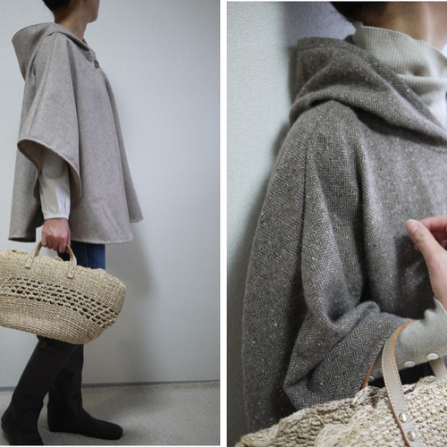 ポンチョ ハンドメイド 暖かい 青く