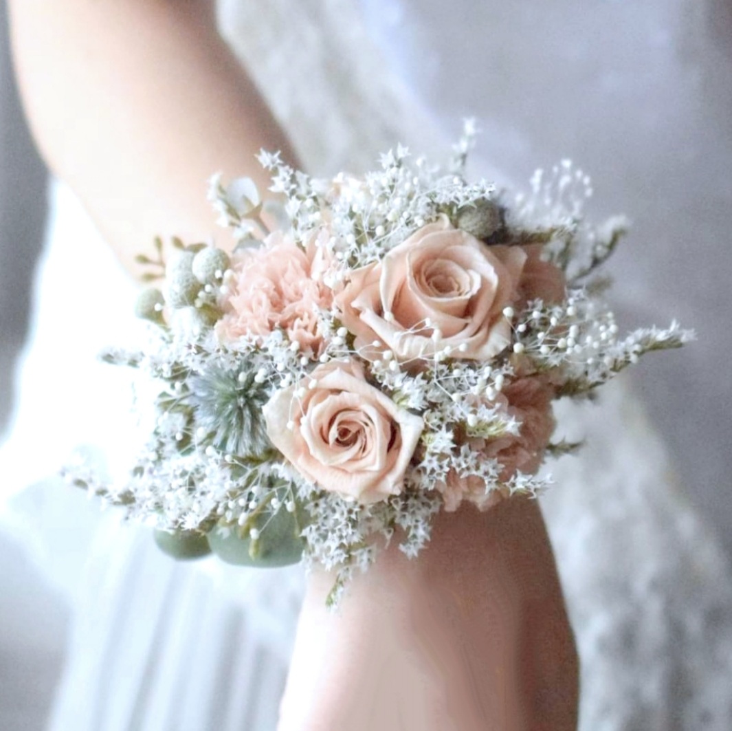 ⋆特集掲載⋆ 単品⋆ くすみヌードピンク：野の花リストブーケ