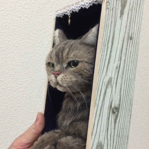 羊毛フェルト黄色イメージ猫壁掛けオブジェ【ハンドメイド オーダーメイド 羊毛フェルト ねこちゃん お写真から制作 手作り